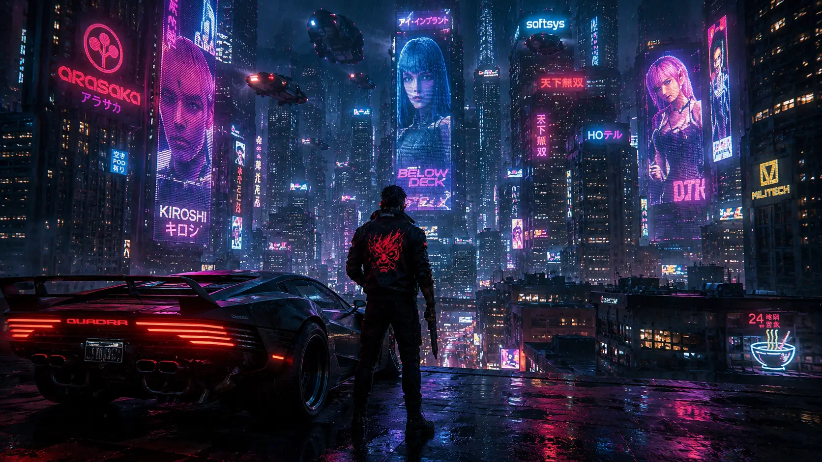 Neon night in a cyberpunk city in Cyberpunk 2077